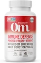Om Mushroom Superfood Imune Defense Mushroom Capsules Superfood Supplément, 90 Comte, 30 Jours, Mélange de champignons, Reishi, Turquie Tail, Maitake, Agaricus Blazei, Vitamine C, Vegan