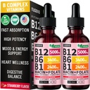 (2 Pack) Vitamine B12 en B6 Liquid Drops, B12 Sublingual Vitamine B Complex - B 12 Vitamine 5000mcg - B12 Methylcobalamine voor energie, hersenen en hart ondersteuning met 27,200 mcg, Aardbei, 80 Servers