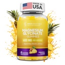 Magnesium Glycinate Gummies 600mg, Non-GMO, Glutenvrij, Magnesium Gummies voor volwassenen & Kids, Slaap, Ontspanning & Focus, Ananas smaak, 60 Tel.