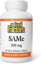 Natuurlijke factoren, SAMe 200 mg, helpt verhogen Mood en verbeteren Joint Health, 60 tabletten (60 porties)