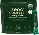 Zena Complete Organic Super Greens Powder & Multivitamine, 90+ Supergreens, Fruit, Veggies, 0 Suiker, 5G Vezel, Pre & Probiotica, Watermeloen Citrus smaak, 30 Packets