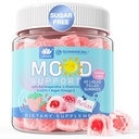 Ashwagandha Saffron Calm Gummies + Omega 3, L-Theanine & CoQ10 voor vrouwen Mannen, natuurlijke rust Happy Relax Gummies voor volwassenen, Mood Support Supplement Gummy, Aardbei Flavor, Suikervrij, Veganistisch, 60ct