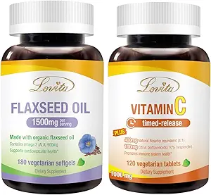 Lovita L'huile de lin et la vitamine C Un ensemble d'éléments nutritifs. Le supplément alimentaire soutient une meilleure nutrition et le bien-être général