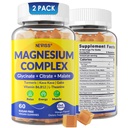 Magnésium complexe Gummies 400mg, Magnéisum Glycinat Citrate Malate + Turmeric, GABA, B6 B12, Kava Kava, L-Theanine pour le sommeil, Calme, Relaxation, Énergie, Magnésium Gummies pour les femmes hommes, Vegan, 2 Pack