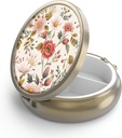 Pill Case Pill Box met Mirror Retro 3 Compartiment Small Pill Case voor Purse of Pocket Bronze Small Roud Pillen Box of Vitaminen, Visolie, Supplementen, Pill Bevat reizen geschenken(Retro Rode Bloemen)