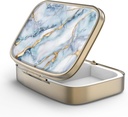 Pill Case Pill Box met Mirror Retro 2 Compartiment Kleine pil Case voor Purse of Pocket Bronze Rechthoekige pil Box of vitamines, visolie, supplementen, pil Bevat reizen geschenken(Witte blauwe marmer)