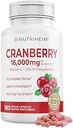Cranberry Extract Pillen Supplement 25% Proanthocyanidines met Vitamine C - Urinetrekker, Huid, Immuun Ondersteuning - 180 Veggie Capsules - Non-GMO, Glutenvrij, Veganistisch Vriendelijk