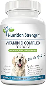 Vitamine D voor honden met calcium, magnesium en zink ter ondersteuning van sterke tanden, botten en spieren, bevorderen minerale stofwisseling en een gezonde immuunfunctie, 120 kauwtabletten