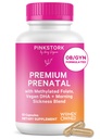 Pink Stork Premium Vitamine prénatale pour les femmes - Ingrédients organiques entiers, multivitamines et probiotiques - Maladie du matin, digestion et énergie - Folate, B6, et fer - 60 capsules