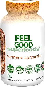 FeelGood Superfoods 1000mg Curcumin curcumin gélules, fortifié avec 95% Curcumin Extrait et Black Pepper Extrait, 90 Compte