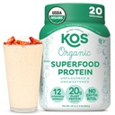 KOS Vegan Protein Powder, Unflavored & Unsweeted - Low Carb Pea Protein Blend, Organic Superfood Rich in Vitamins & Minerals - Keto, Soy, Dairy Free - Meal Replacement for Women & Men - 20 Servings