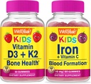 WellYeah Vitamine D3+K2 Kids + Iron + Vitamine C Kids, Gummies Bundle - Grote Proeverij, Vitamine Supplement, Glutenvrij, GGO-vrij, Kauwgom