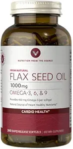 Vitamin World Flax Seed Oil 1000mg Provides 450 mg Omega 3 per softgel 240 Rapid Release softgels