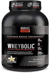 GNC AMP Wheybolic Klinisch Proven Proteïne Poeder, 40g Wei Proteïne, BCAA, Leucine, verhoogt spierkracht, spieropbouw, 3rd Party Tested, Glutenvrij, Klassieke Vanille, 33 Servers