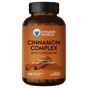 Vitamin World Cinnamon Complex met Chroom, 1000 mg Kaneelsupplementen met hoog-Potency Chromium voor een gezonde stofwisseling en antioxidant bescherming, 120 capsules, 2 maanden levering, Glutenvrij
