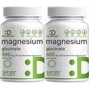 2 Pack Magnesium Glycinate 500mg, 480 Veggie Capsules 