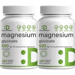 2 Pack Magnesium Glycinate 500mg, 480 Veggie Capsules 