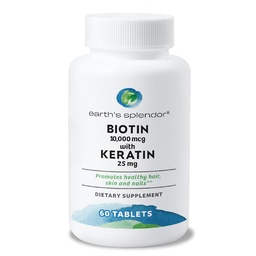 Aarde's Splendor Biotin 10.000 mcg + Keratine 25mg, bevordert gezonde haren, sterke nagels en huidondersteuning, 60-daagse levering