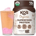 KOS Plant Based Protein Powder, Chocolate USDA Organic - Low Carb Pea Protein Blend, Vegan Superfood with Vitamins & Minerals - Keto, Soy, Dairy Free - Maaltijdenvervanging voor vrouwen en mannen - 15 Servers