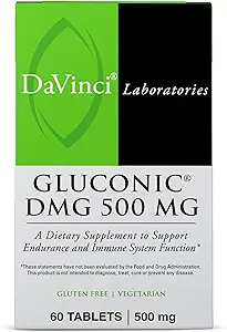 DAVINCI Labs Gluconic DMG 500 mg - Dieetsupplement bij de functie van het endurance- en immuunsysteem* - met 500 mg N,N-dimethylglycine per tablet - vegetarisch - Glutenvrij - 60 kauwtabletten