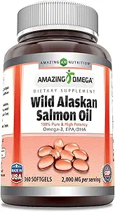 Amazing Omega Wild Alaska Salmon Oil 2000mg Per Serving Softgels Supplement (360)