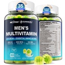 Gemethyleerde multivitamine voor mannen Gummies, BCAA Aminozuren, Zink, Dagelijkse Vitamine A C D3 E K2 B Complex, Calcium, Magnesium, Lycopeen, Digestieve Enzymen - Energie, Immune, Spier- Suikervrij, Veganistisch, 60Cts