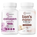 Micro Ingrediënten Multi Collageen Complex for Women & Lions Mane Supplement 240 Veggie Capsules Bundel 2 Pack 