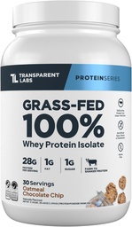 Transparante Labs Grass-Fed Wei Proteïne Isolaat - van nature op smaak gebracht, Glutenvrij Wei Proteïne Poeder met 28 g eiwit per portie & 9 Aminozuren - 30 porties, Havermout Chocolade Chip Cookie