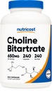 Nutricost Choline Bitrartraat 650mg, 240 Vegetarische Capsules - Niet-GMO, Vegetarisch Vriendelijk, Glutenvrij