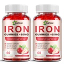 IJzersupplement Gummies for Women, Men & Kids, 65mg Iron & 250mg Vitamin C per Serving - Healthy Blood, Energy & Immune Support Iron Vitamin Gummy with Folate, 2 Pack