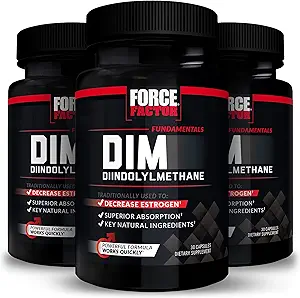 FACTEUR DE FORCE DIM, 3-pack, pilules pour diminuer l'estrogène chez les hommes, supplément de diindolylméthane avec ingrédients naturels clés et absorption supérieure, diindolylméthane 300mg, fonctionne rapidement, 90 capsules