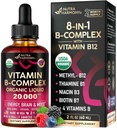 USDA Biologische Vitamine B-complex B5 Pantotheenzuur B12 Methylcobalamine B1 Thiamine B6 Pyridoxine B7 Biotine B9 Folic B3 Niacinamide - B Complex Liquid Drops, Made in USA Supplement, 2fl oz
