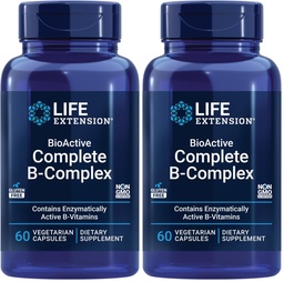 Life Extension Bioactive Complete B-Complex, Heart, Brain and Nerve Support, Healthy Energy, Metabolisme, Complete B Complex, 60 Vegetarian Capsules (pakket van 2)