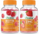 Biotine Lifeable + Zinc 50mg, Gummies Bundle - Grande dégustation, supplément de vitamine, sans gluten, sans OGM, à mâcher