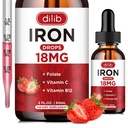 Liquid Iron Supplement for Women & Men Iron Drops Iron Supplements for Anemia with Folaat, Vitamin C, B12 for Red Blood Cell Support-Strawberry, 2 Fl Oz