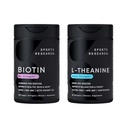 Recherche sportive Biotine végétalienne 10 000mcg avec huile de coco Max Strength Vitamine B7 120 Softgels (4 mois d'approvisionnement) et L-Theanine Double Strength Supplément pour Focus, Relaxation et Alerte 200mg 60 Comte