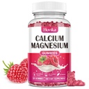 Calcium Magnésium Zinc Gommies, Calcium Magnésium 2:1 Rapport avec la vitamine D3, K2, B6, B12 pour la force osseuse, la fonction musculaire et la santé nerveuse, formule d'absorption supplémentaire, végétalien, parfum de framboise 60 Gommies