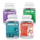 Balance ONE 4-en-1 Bundle, CandAssist, Liver One, SerraDefende, 15 Million Probiotique, Nettoyant naturel avec acide caprylique, soutien du foie avec chardon de lait, mélange enzymatique systémique
