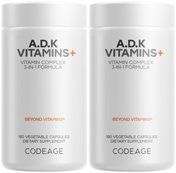 Codeage ADK vitamines supplement - essentiële vitamine A, D3 5000 IE, K1 & K2 (MK4 & MK7) - 6-maands toevoer - 1 capsule per portie, niet-GMO, glutenvrij - 2-pack