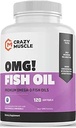 Huile de poisson premium Omega-3 d'Anchovies pures, 120 Softgels - Potent 1000mg Omega-3, formule sans Burpless - soutient la santé du cerveau et du coeur - non-OGM avec 250% Plus EPA & DHA - 120 portions