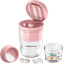 Pillensnijder Splitter met Dispenser, Pillensnijder voor kleine of grote pillen, Penselen Pillen, Vitaminen, Tabletten, Roestvrij stalen blad, Verwijderbare Drinkbeker (Roze-1)