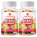 Natures Aid Sugar-Free Vitamin D3 K2 Gummies with Calcium + K2 (MK-7), Magnesium citraat, Vitamine C, Extra Sterkte - Ultieme absorptie voor botspier Teeth Immune, Vegan - 120 Gummies