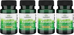 Swanson Keratine (van Tibetaanse Wol) - Natural Supplement Promoting gezonde gewrichten, haren, huid en nagels - Helpt voedende gezonde Connective Weefsel - (60 capsules, 50 mg elke) (4 verpakkingen)