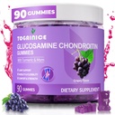Gezamenlijke ondersteuning Gummies met Glucosamine Chondroitin, Suikervrij, 1500mg Extra sterkte met MSM & Kurkuma (90 Tel.)