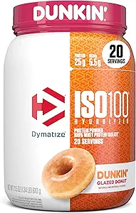 Dymatize x Dunkin' Glazed Donut ISO100 Wei Proteïnepoeder, 25g Proteïne, 5.5g BCAA's, 120 Cal., Glutenvrij, 1g Vet, 1g Suiker, 2g Carb (20 Servers)
