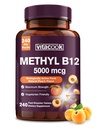 Vitamine B12 Sublingual, Methylcobalamine 5000mcg voor energieproductie, energie, zenuw- en celondersteuning, natuurlijke perziksmaak, veganistisch, zero sugar, 240 sneloplossende tabletten