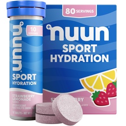 Nuun Sport Electrolyt tabletten met Magnesium, Calcium, Kalium, Chloride & Natrium, Glutenvrij & Vegan, Aardbei Lemonade, 8 Pack (80 Servings Totaal)