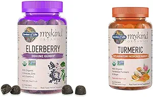 Jardin de la vie Bios Gommies de baies aînées pour les adultes et les enfants - Supplément de soutien immunitaire avec des fruits biologiques et bios Réponse inflammatoire curcuma Gommy - 120 Gommies de fruits réels pour les enfants et les adultes