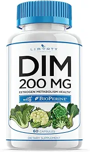 Supplément DIM 200mg - DIM Diindolylméthane Plus BioPerine - Équilibre estrogène, soulagement de la ménopause hormonale, traitement de l'acné, Vegan - 60 Nombre