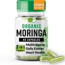 Biologische Moringa, Nutriënt-Dense Antioxidant Ondersteuning met Vitamine C, A, E, Calcium, Kalium, IJzer, Magnesium, Eiwit & Aminozuren voor Hydratatie & Energie, Vegan, 1200 MG Per Serving, 90 CT